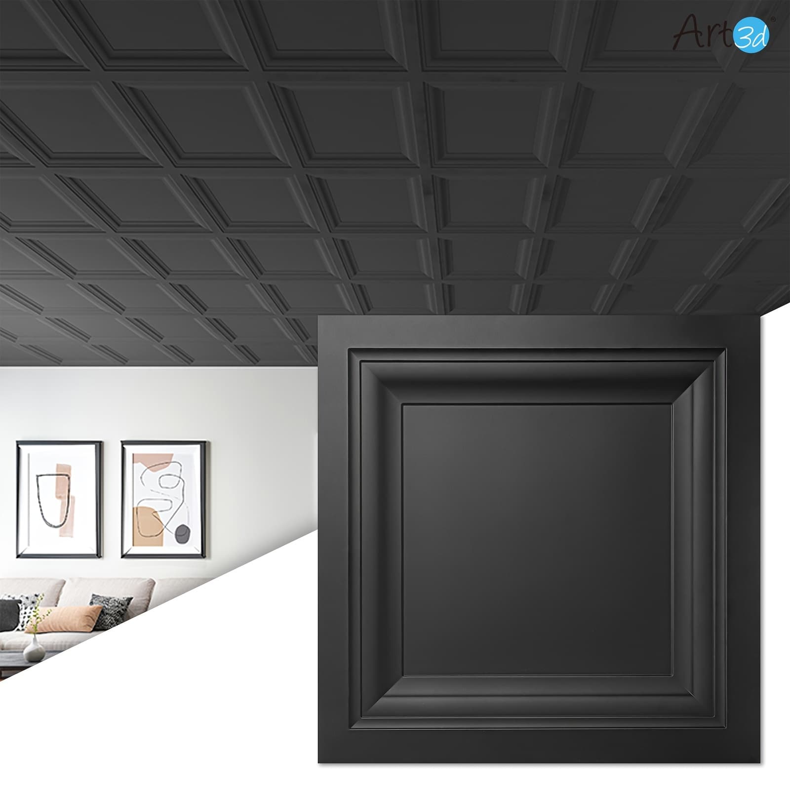 TEMU Pvc Ceiling Tiles 24"x24", 12-pack, Black & White Options, For Drop Ceiling Grid Or Glue-up, 48 Sq Ft