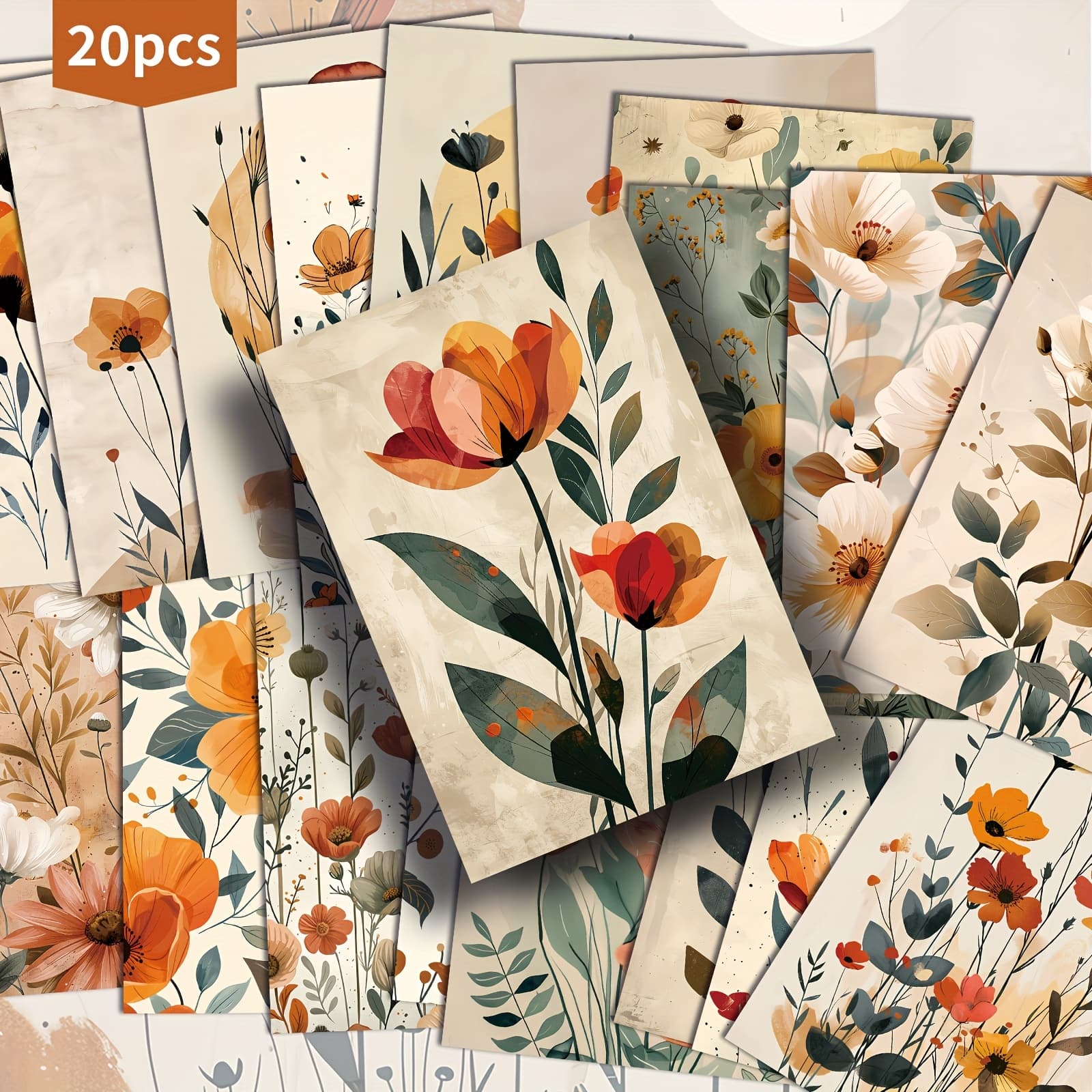 TEMU 20-pack Postcards - 4x6 Inches Floral Junk Journal Paper, Classic Pinup Illustrations, Collectible Decorative Painting Cards For Scrapbooking & Crafting