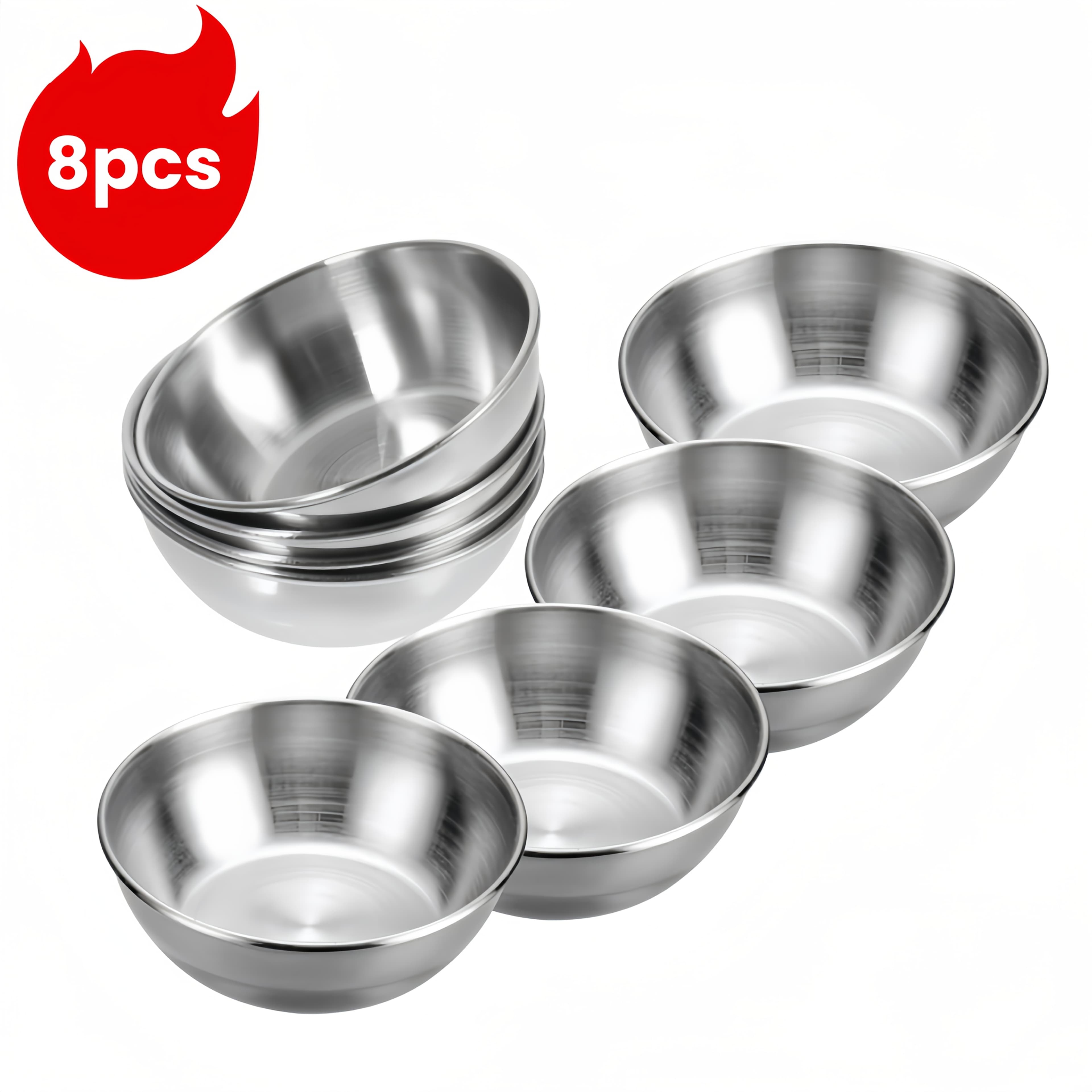 TEMU 8pcs 3.2inch Stainless Steel Sauce Dishes, Round Seasoning Dishes Sushi Dipping Bowl Appetizer Plates, Dipping Bowl, Stackable Sushi Soy Sauce Cup , Small Condiments Bowl For Kitchen Prep
