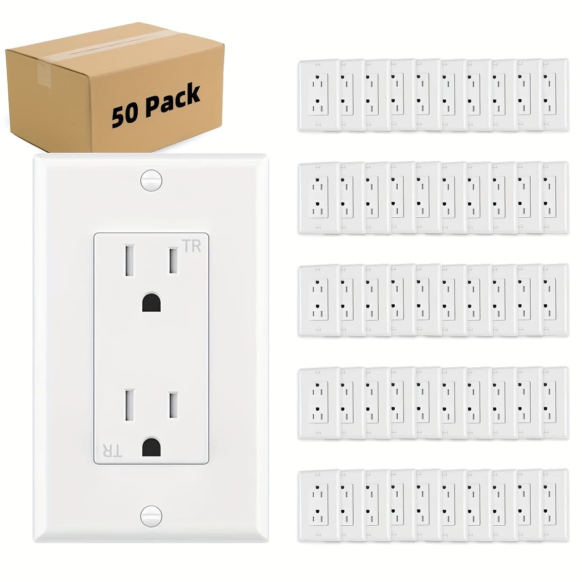 TEMU 15a White Outlet Socket With Panel | 125v Tamper Resistant, Tr Grounding, Decorative Receptacle, Wall Plates Included