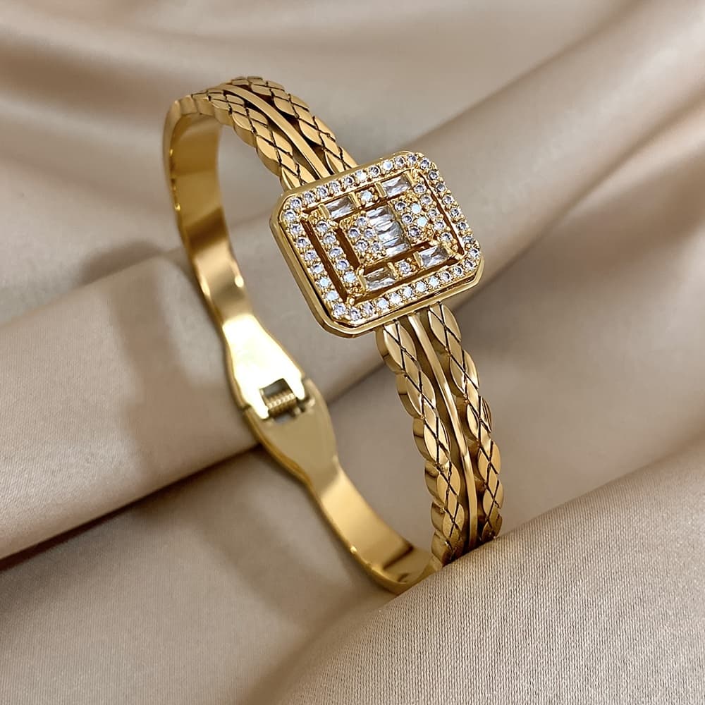 TEMU Stainless Steel Bangle Bangle Bangle Bracelet With Square -cuff Waterproof Jewelry For Women Men