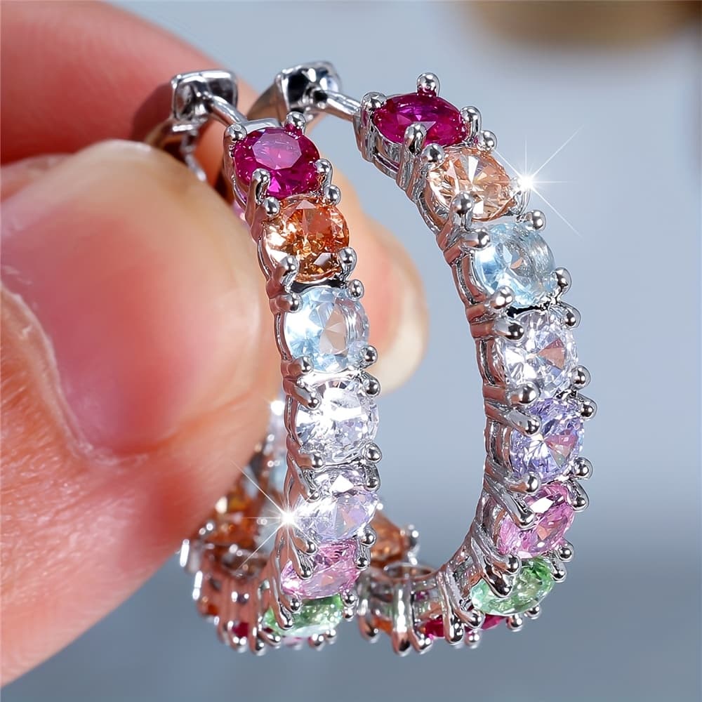 TEMU A Pair Of Elegant And Exquisite Rainbow-colored Full-circle Women's Fashion Versatile Earrings.