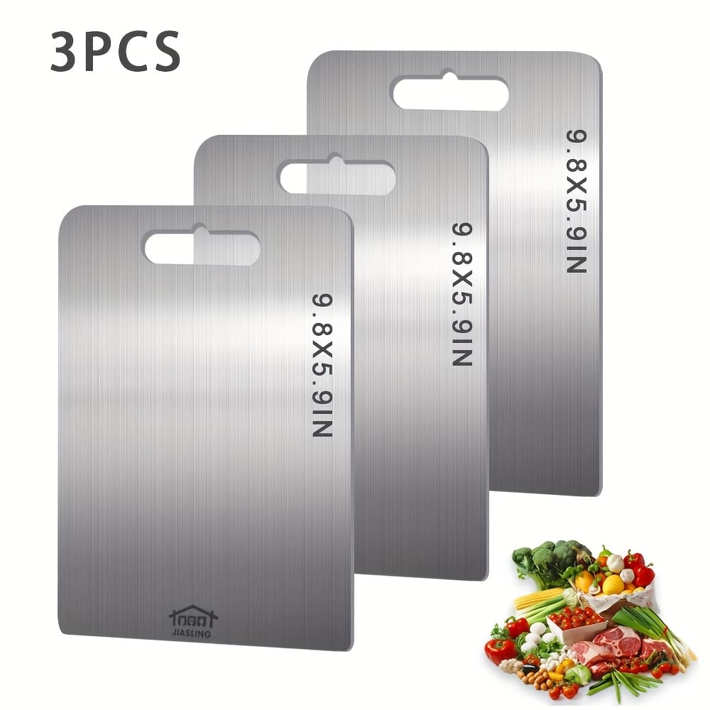 TEMU 3pcs Stainless Steel Cutting Boards, Ultra-thin Metal Cutting Boards For Kitchen, 304 Chopping Board For Meat Fruit And Vegetables, Dishwasher Safe, Professional