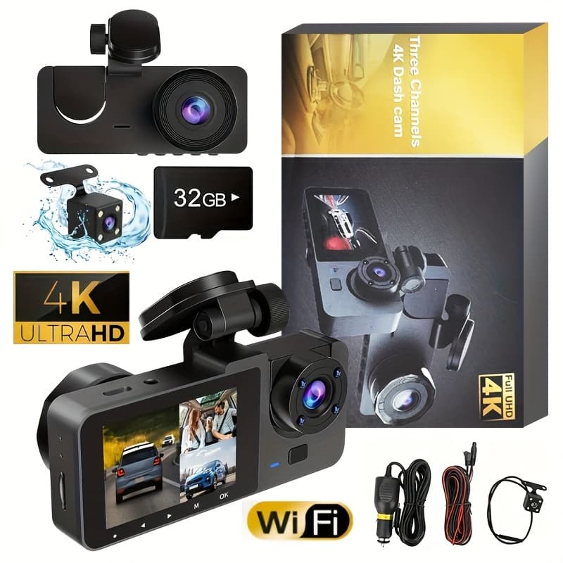 TEMU Fast Delivery/car Dash Cam: Front 4k/ Interior 1080p (full Ultra Hd) | Triple-lens Car Camera | Optional 32gb/64gb Sd Card | 24-hour Parking Monitor | Birthday Gift
