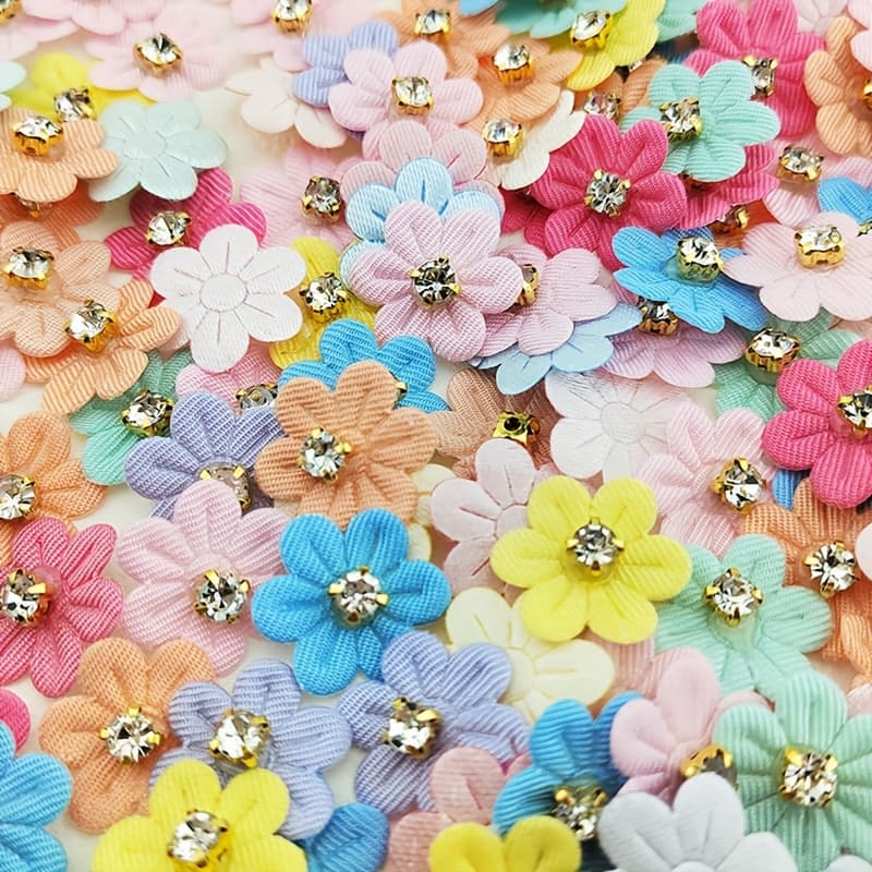 TEMU 50pcs Flower With Diamond Padded Appliques For Handmade Hair Clip And Garment Additions Patch