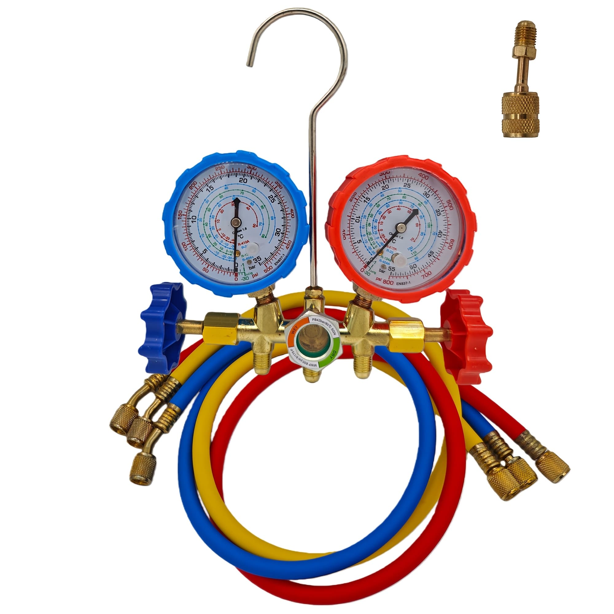 TEMU R410a 3 Way Ac Diagnostic Manifold Gauge Set For Charging Fits R22 R410a R-404a R-134a Refrigeration Manifold Gauge Air With 1/4'' To 5/16'' Adapter