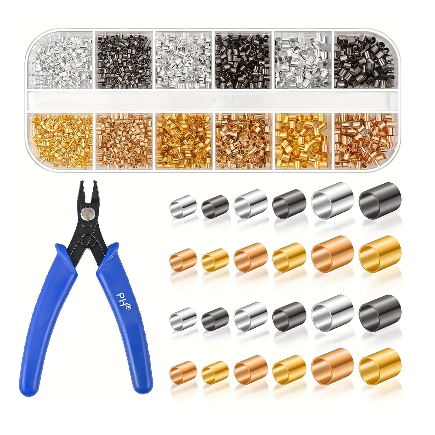 TEMU Jewelry Making With Crimp Beads, 2200 Crimp Tubes With Crimping Pliers, Suitable For Earrings, Necklaces, And Bracelets ( In 3 Sizes And )