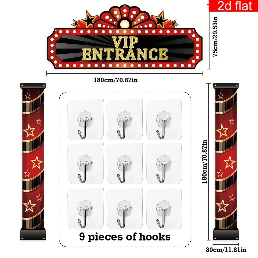 TEMU 2d Flat Banner, 3pcs Entrance Party Backdrop Decorations Banner - Vibrant Hanging Banner, Cinema Welcome Porch Sign Red Carpet Party Decorations For Birthday Photography Backdrop Party Supplies