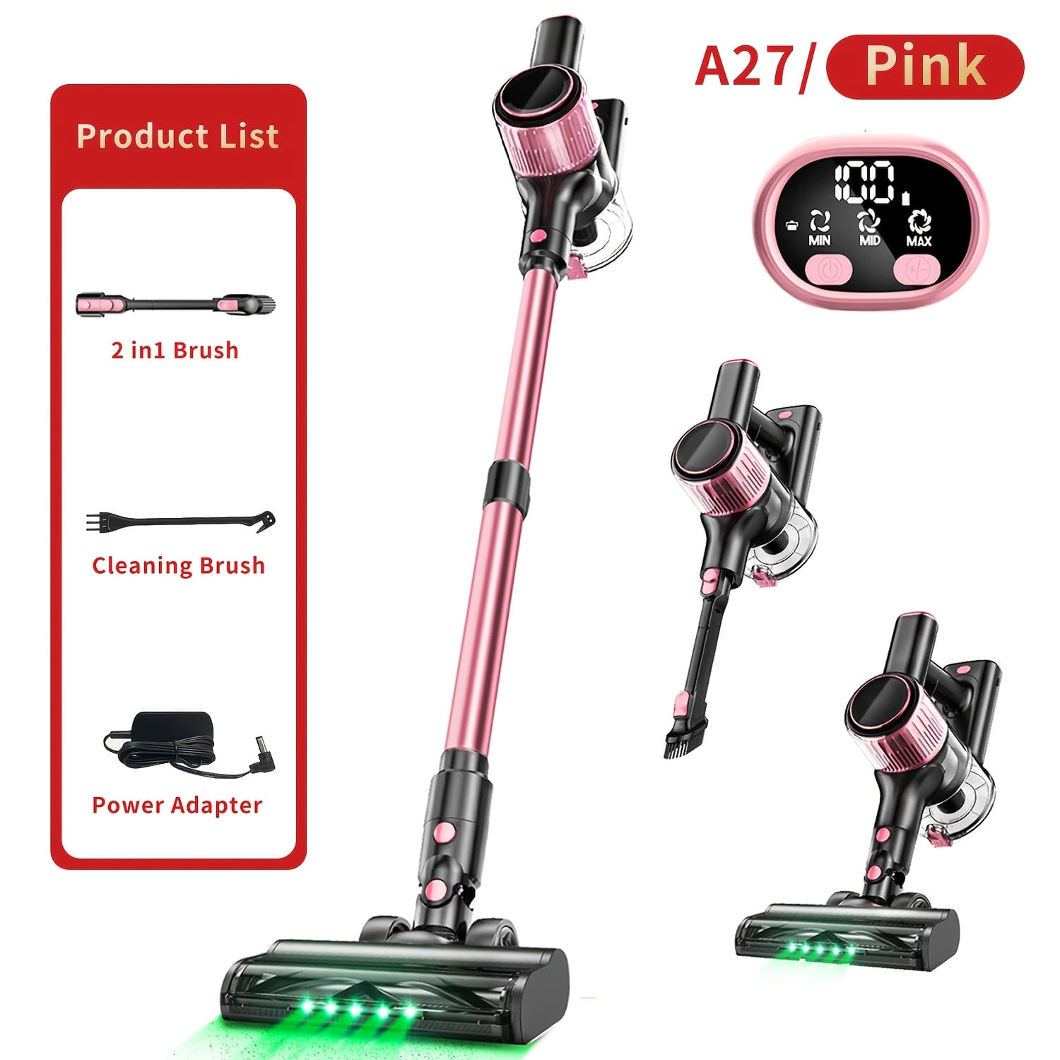 TEMU Car Lightweight Handheld Vacuum Cleaner, 45kpa Powerful Suction, Cordless Vacuum Cleaner With Upgraded Green Light, Anti- Brush, 45 Minutes , Suitable For Car, Carpet, Pet Hair Cleaning
