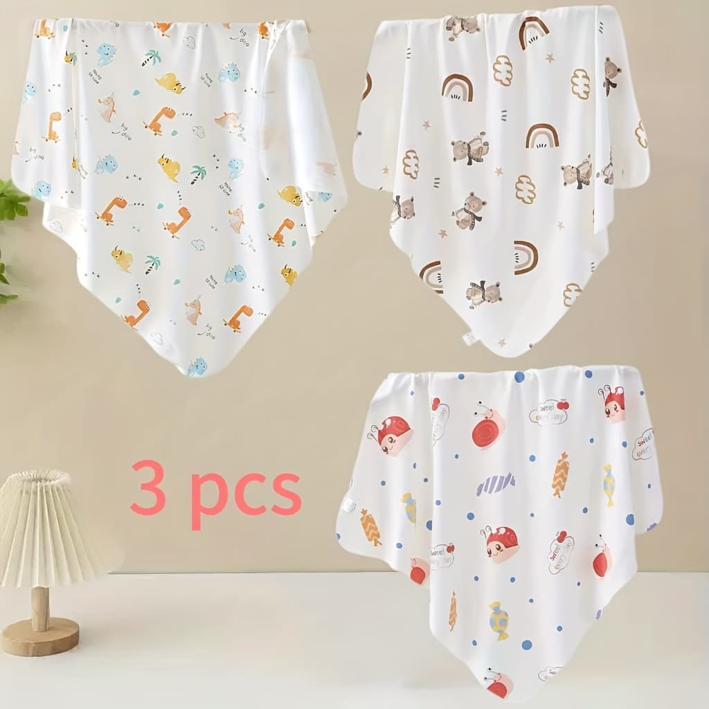 TEMU Infant Single Newborn Cotton Swaddle Blanket Set Of 3 Pieces
