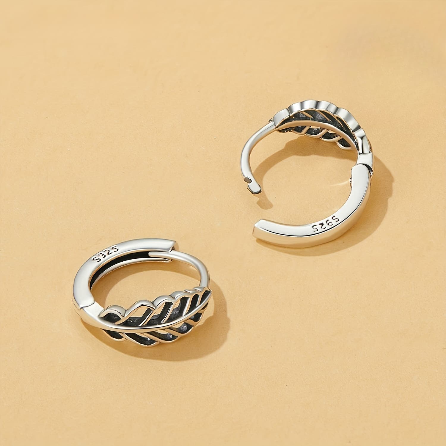 TEMU 925 Silver Exquisite Hollow Leaf Pattern Hypoallergenic Hoop Earrings Simple Elegant Style Gift For Women