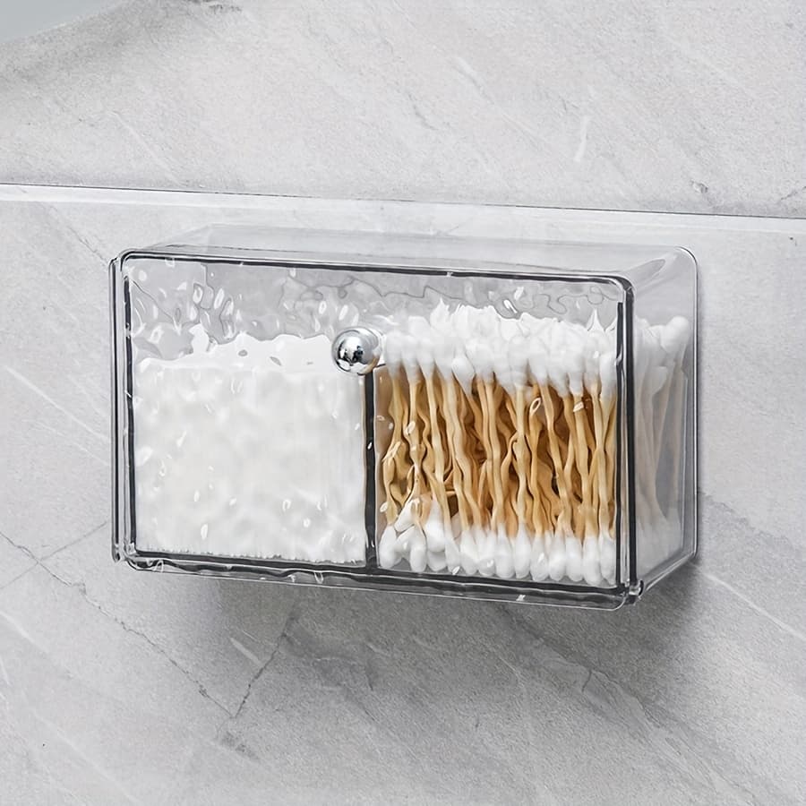 TEMU Clear Wall Mounted Bathroom Storage Box, Makeup Organizer, Clear Acrylic Organizers Storage, Cotton Swabs, Cotton Balls, Hair Clips, And Dental Floss Organizer