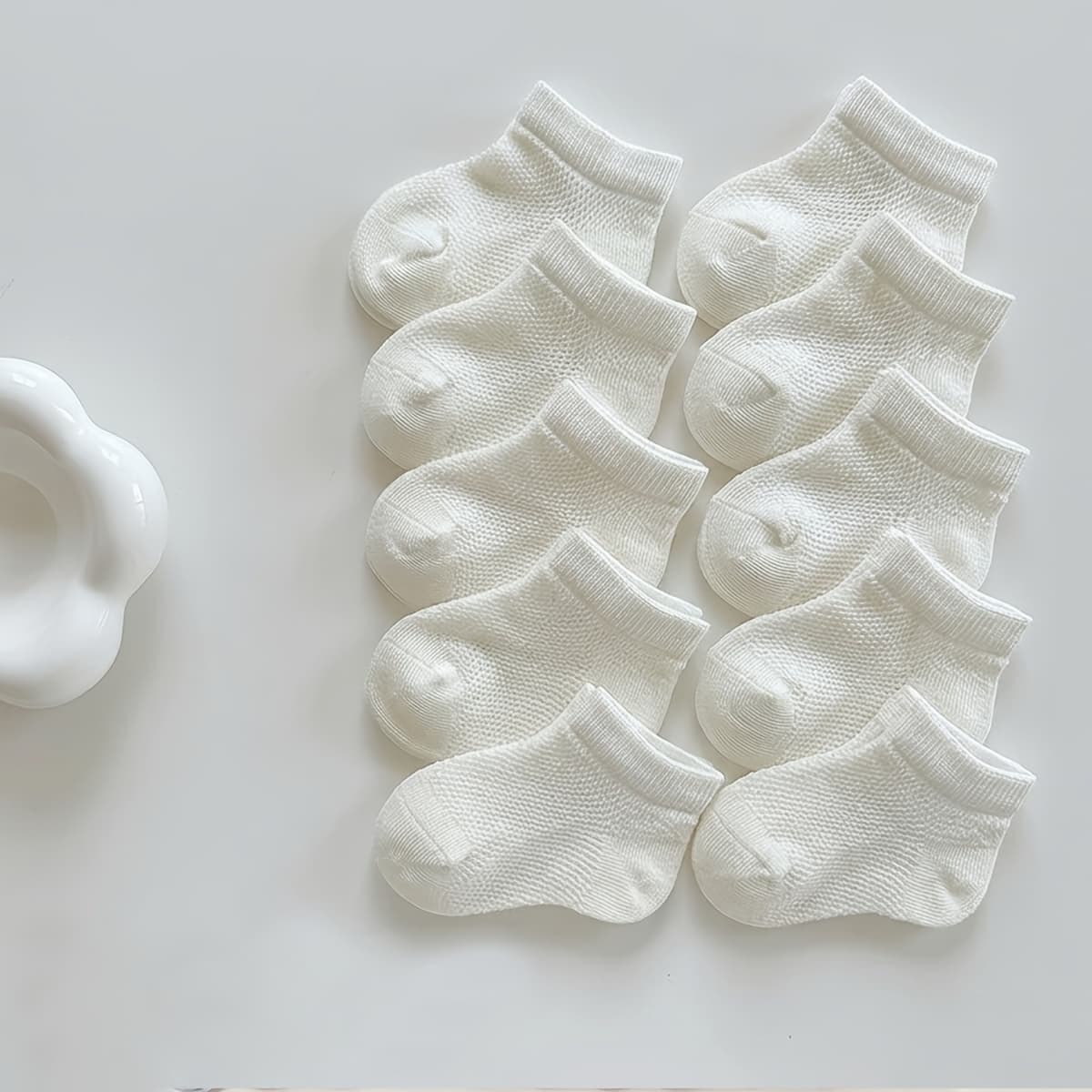 TEMU 10 Pairs White Mesh Breathable Cute Soft Comfortable Non-constricting Short Socks, Suitable For Daily Wear