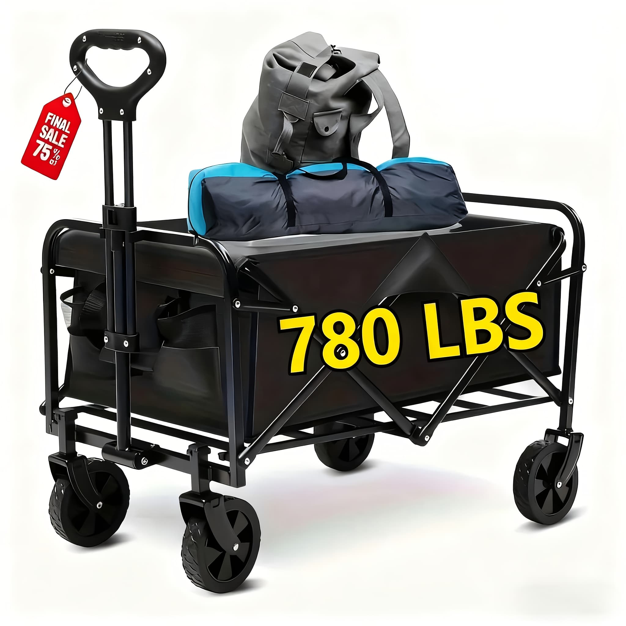TEMU Heavy Duty Folding Garden Cart Wagon 780lbs-350lbs Capacity With Dump Feature, All Terrain Tires Utility Wagon For Yard Lawn Farm Beach Camping Moving Hauling