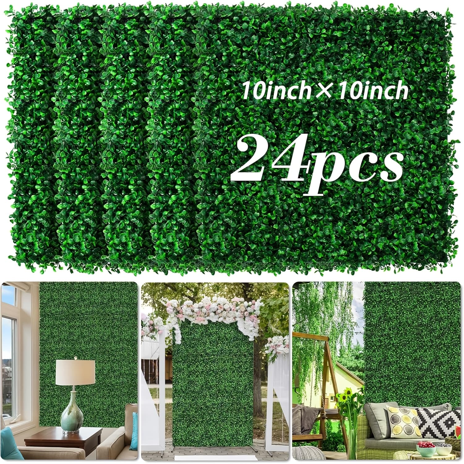 TEMU 24pcs Artificial Grass Wall Panels, Simulated Boxwood Panels, , Suitable For Indoor And Outdoor Wall Decoration, , Patios And Gardens, Suitable For All .