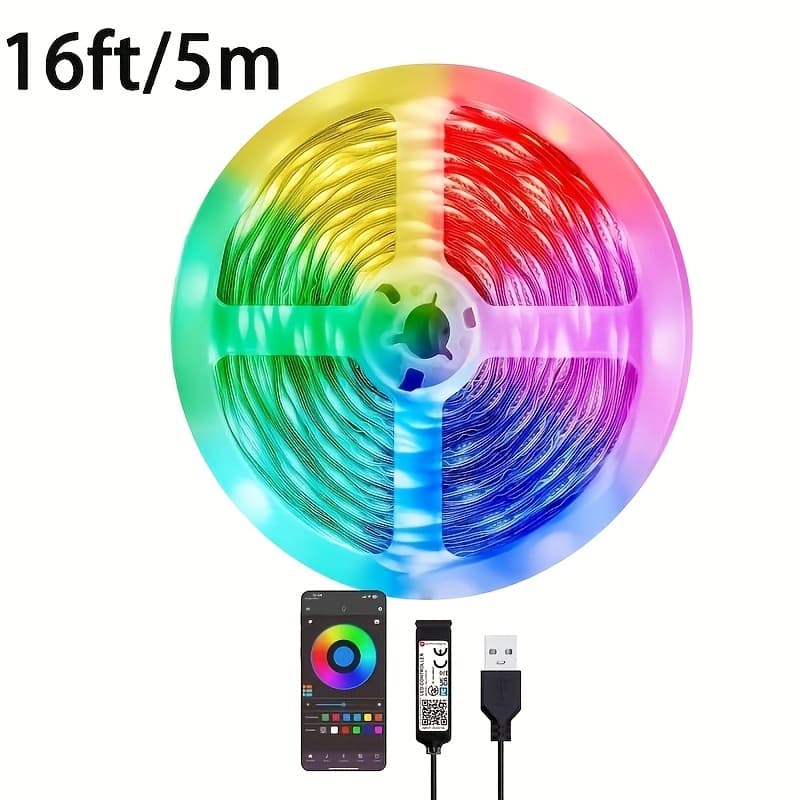 TEMU 16.4ft Rgb Led Light Strip With - 44-key Sync Lighting Suitable For Indoor, Parties, Weddings, Rgbw Incompatible (no Single-color), Installation, Dynamic Effects