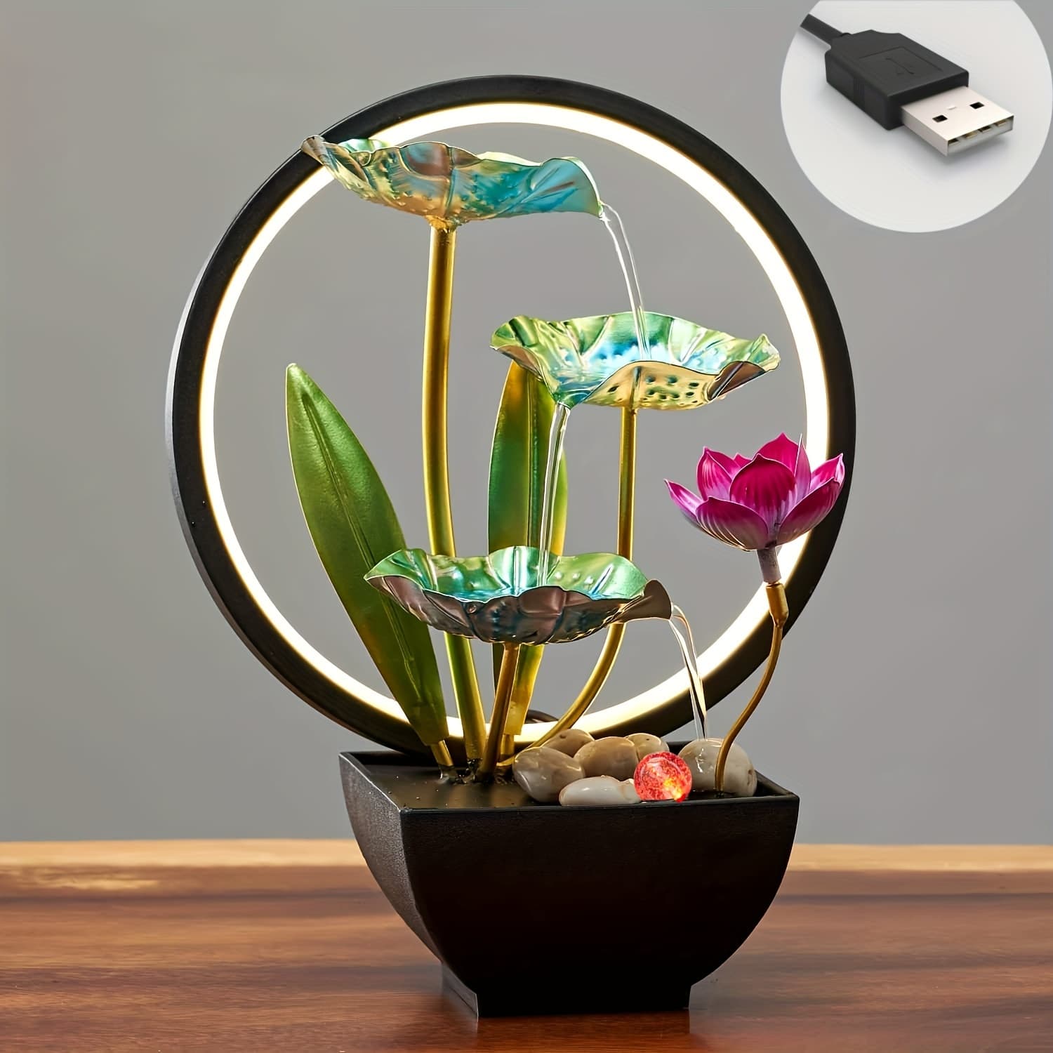 TEMU A Metal Fountain Usb For Desktop Decoration, Featuring A Zen That Produces Calming Sounds, Suitable For Indoor Use And Home Decoration