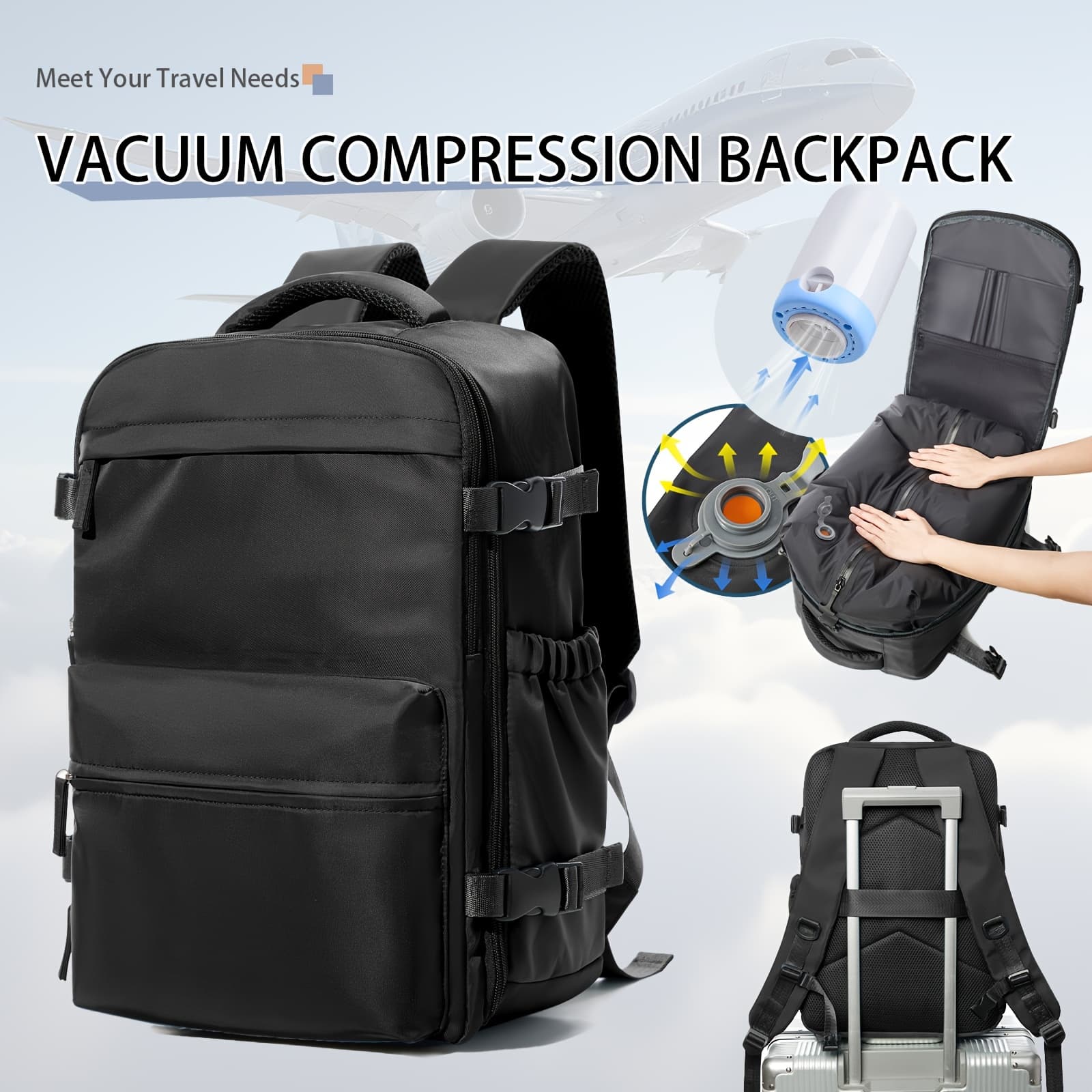 TEMU Vacuum Seal Backpack Clothing Travel Bag Men Women With Air Pump Expandable Large Capacity Laptop Carry On Backpack Compression Space Saver Bags