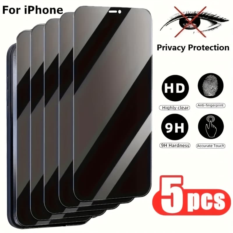 TEMU 5pcs For Iphone 11 12 13 17 Pro Max 17 Air 16e Plus Anti Spy Tempered Glass Screen Protector Film Full Coverage Privacy Screen Protector With Privacy Protection Function Tempered