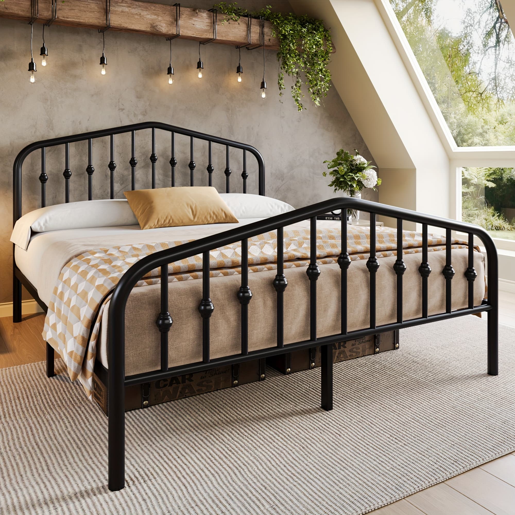 TEMU Hoomic Queen Size Heavy-duty Victorian Bed Frame - 14'' Wrought Iron Platform Bed With Victorian Headboard & Footboard, Spring Needed, Assembly, Sturdy Metal Frame Suitable For Queen Size