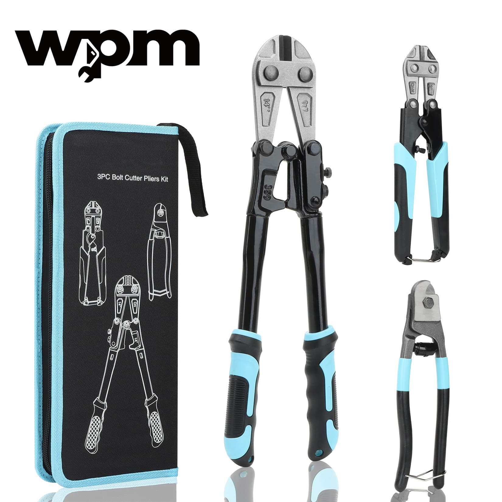 TEMU Wpm 3pcs Cutters, 14" Heavy Duty Cutter, 8" Mini Cutter, 8" Wire Rope Cutter, Ergonomic Handle, More For Cutting Locks, Chains, Iron Wire, Carrying Case Included