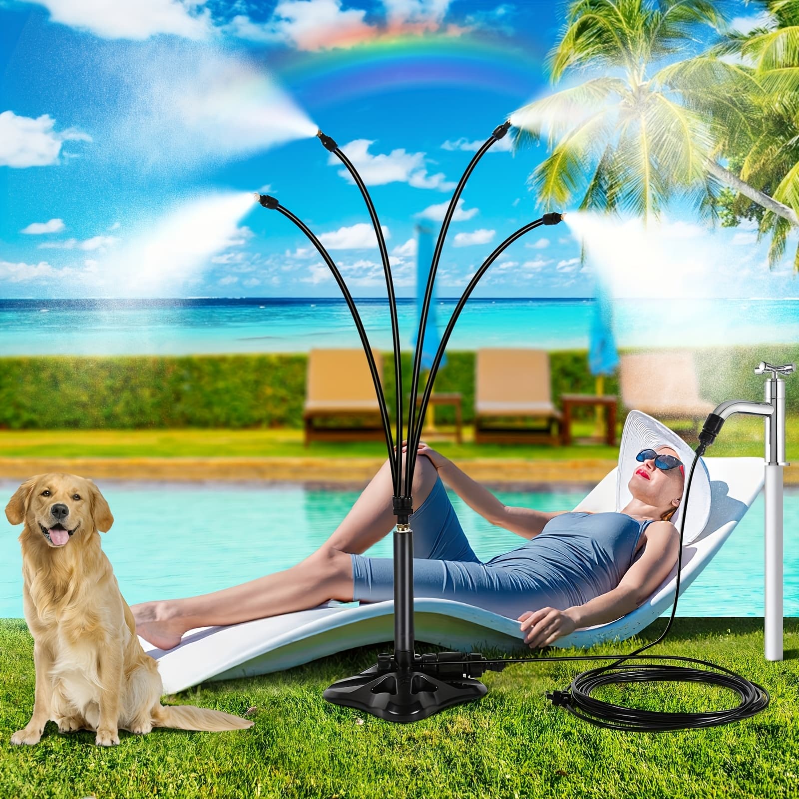 TEMU System, Outdoor Patio Standing Mist, Portable Standing System With 26.. , Upgraded Misting System For Patios, Pools, Gardens Watering, Water Play, Pet Cooling, No In Or Use, 5 Water Pipes.