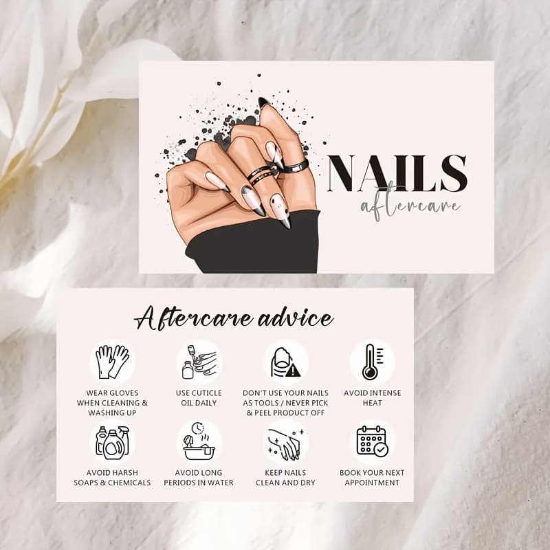TEMU 50pcs Nail Care Cards, 2x3.5 Inch Manicure Salon Instructions, Durable Paper Nail Technician Appointment Reminder Cards