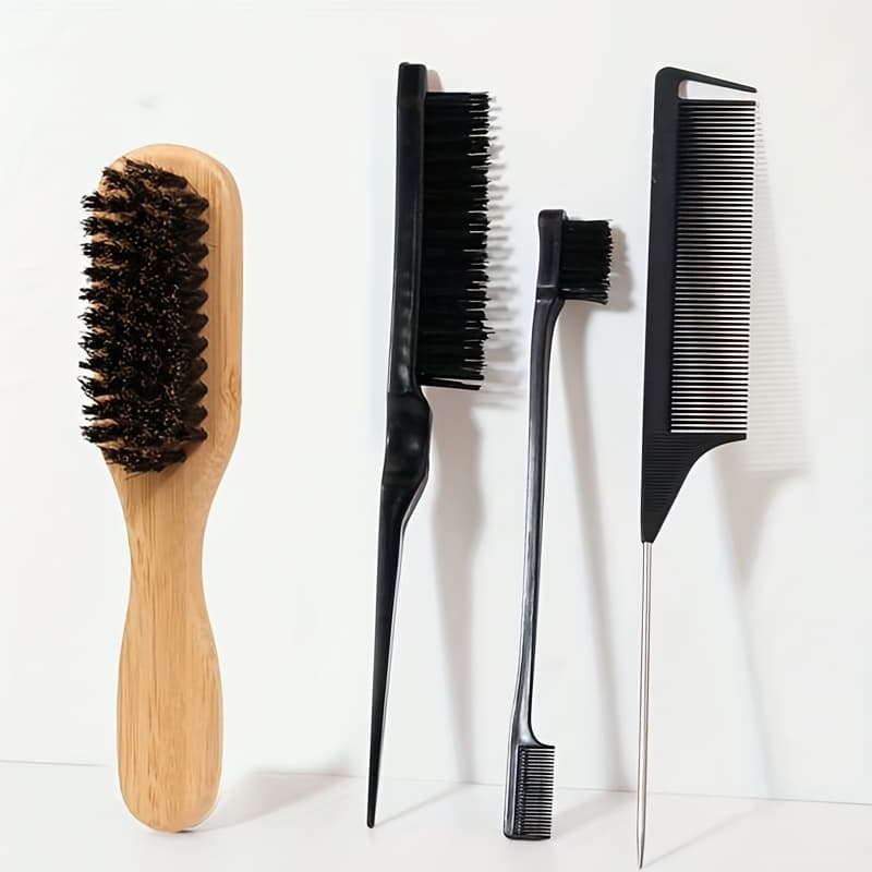 TEMU 4pcs/set Hair Styling Comb Beard Brush Set For Men's And Back Brushing, Combing, Slicking Hair For Women, Hair Brush, Comb, Hair Tools, Hair Products And Additions For Barber Travel Essentials
