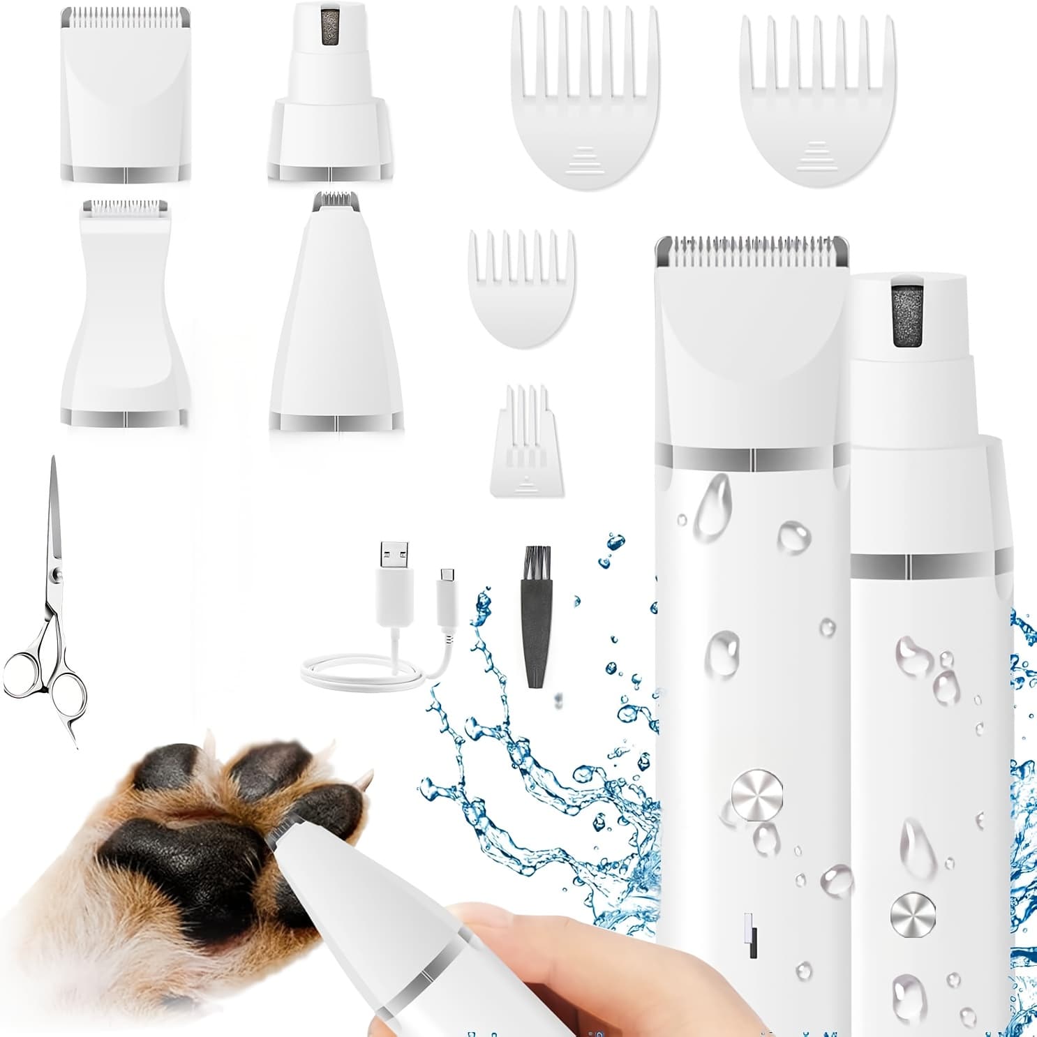 TEMU Dog Hair Clipper Set Pet Hair Clipper - Claw Trimmer - Rechargeable - Wireless Silent Nail Grinder Shaver For Cats And Other Pets - Feet Face Ears Toenails Eyes