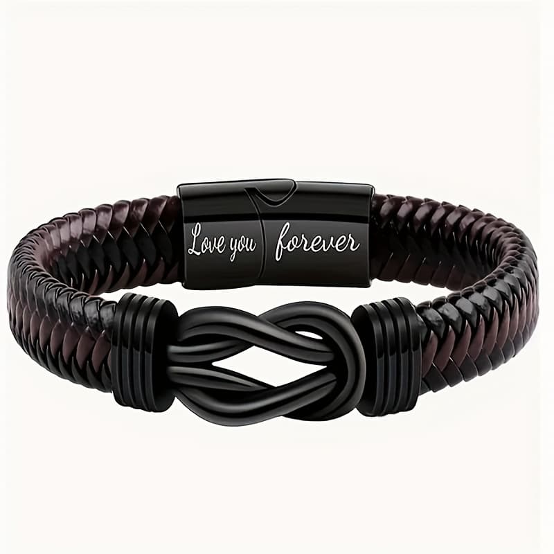 TEMU 1pc With Card Pu Leather Bracelet For Men Women Elegant Style With Infinity Charm Perfect Gift For Son