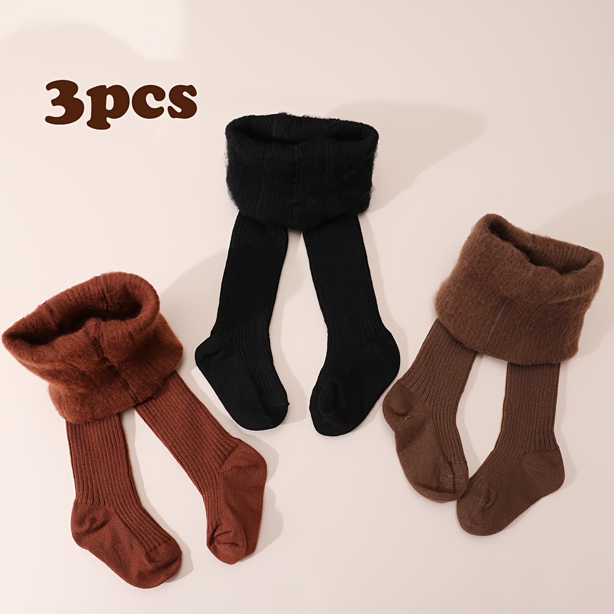 TEMU 3pcs Girls' Leggings, Autumn/winter -lined Thickened Medium-weight Solid Color Stylish Outerwear Leggings For Kids