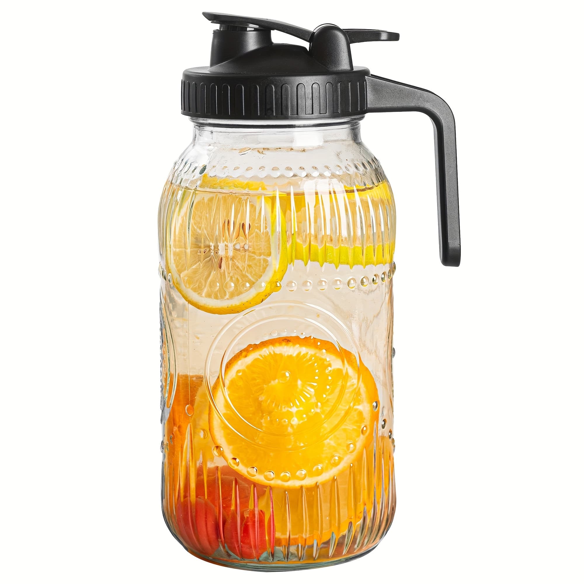 TEMU Classic 64 Oz Mason Jar Pitcher With Wide Opening And Lid - 2 Quart Sealed Glass Container For Beverages Like Water, Juice, Milk, Tea, Iced Coffee, And More