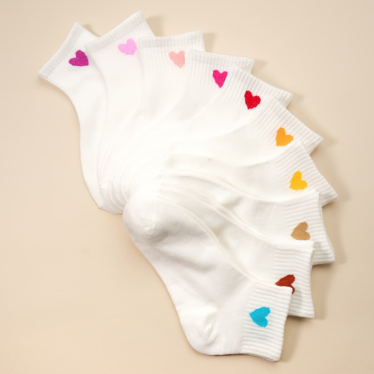 TEMU 10 Pairs Of Multicolor Heart Socks - Comfortable And Stylish