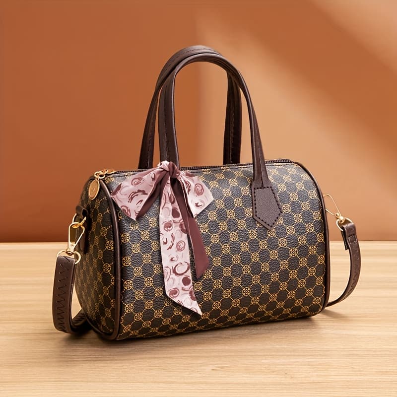 TEMU Luxury Quilted Crossbody Bag W/ Free Scarf - Vintage Pillow Purse Chain Strap, | Gift Set, Latte/black (guangzhou )