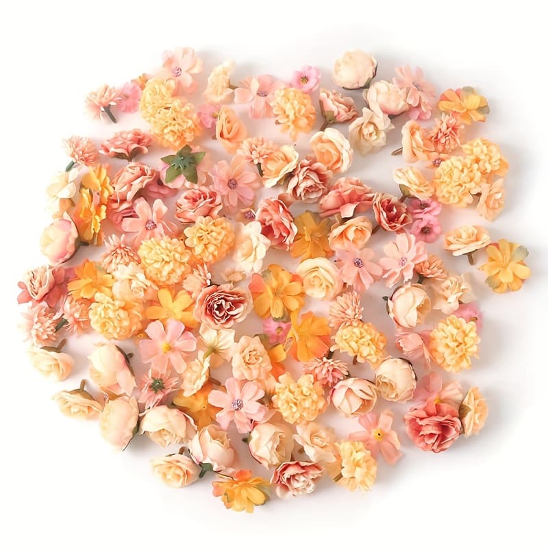 TEMU 120pcs Fake Flower Artificial Rose Head Silk Fake Flower Diy Cake Flower Wreath Wedding Bridal Party Baby Home Decoration