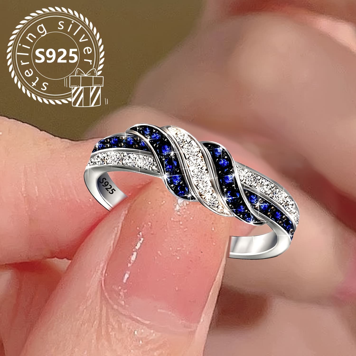 TEMU Elegant Twisted Design Ring For Women, 925 Sterling Silver With Cubic Zirconia, Perfect For Wedding, Engagement, Anniversary Gift, .total Weight Of The Product (3g)