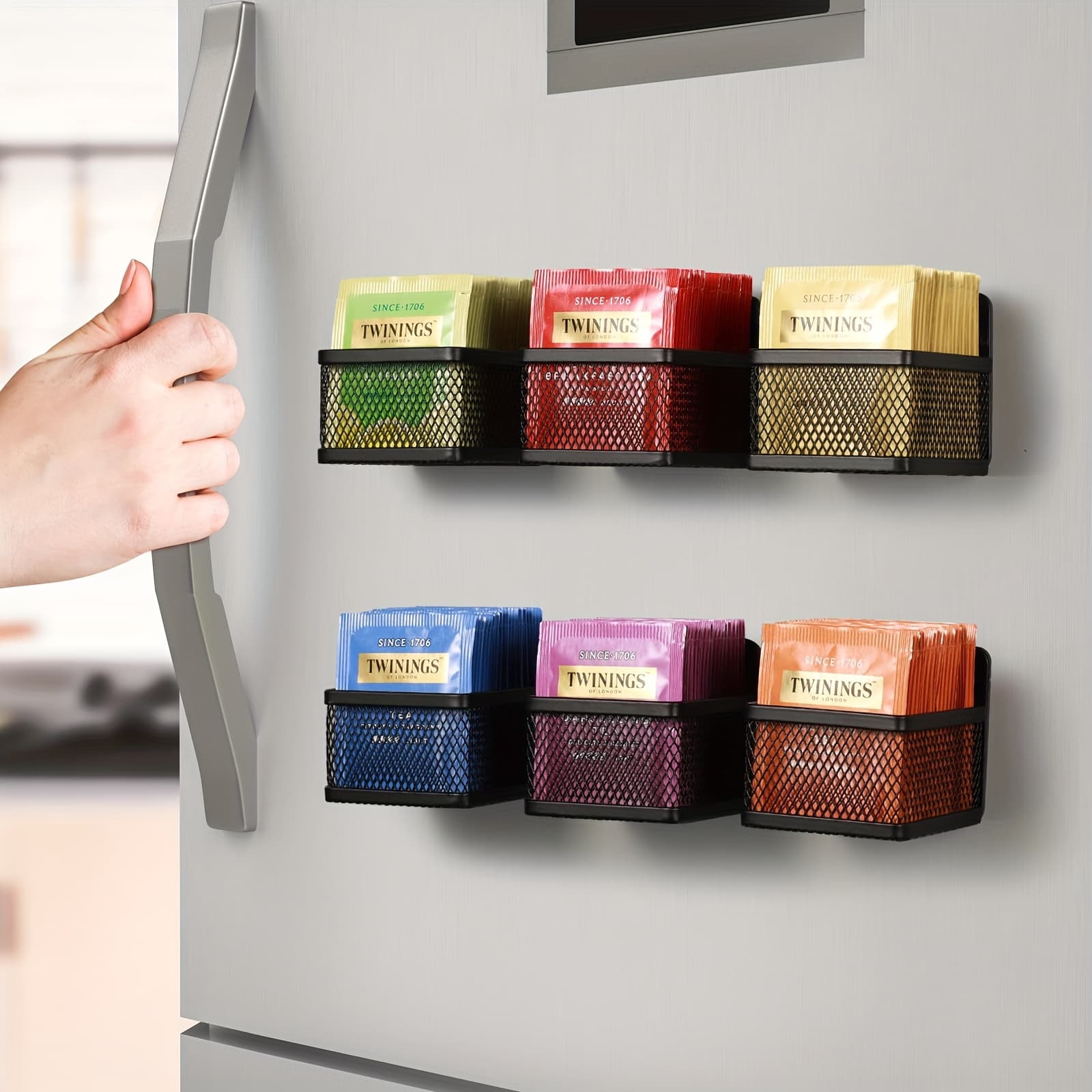 TEMU Magnetic Tea Bag Holder - Of 6 Metal Tea Organizers For Refrigerator, Kitchen Shelves, And Counters, Chic And Space- Tea Storage Solutions