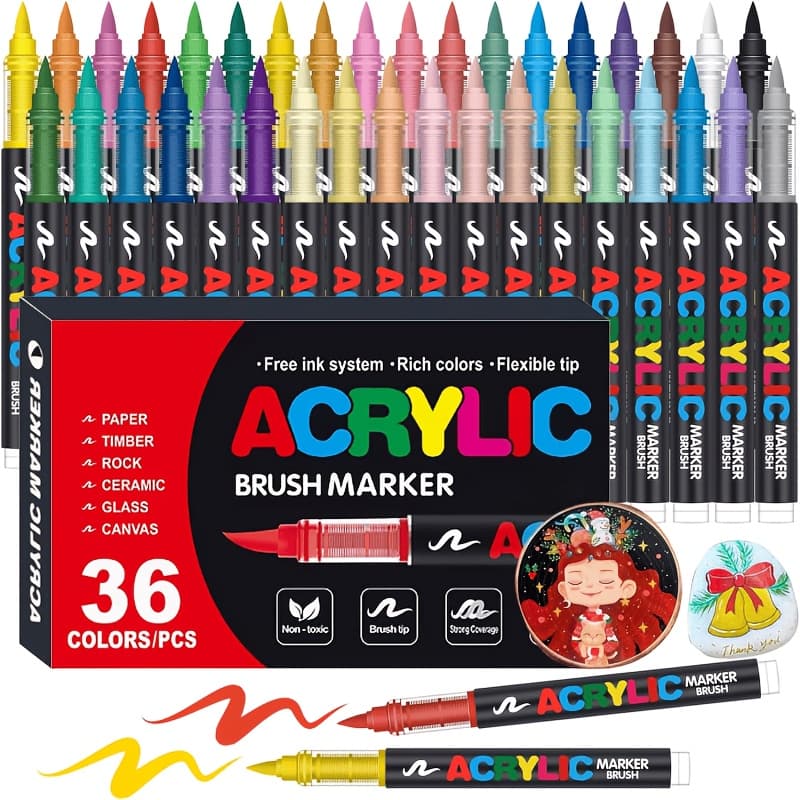 TEMU 12/36/60/72/120pcs Acrylic Paint Markers, Brush Tip Acrylic Paint Pens, Quick-drying Waterproof Ink, For Rock Painting Canvas Glass Ceramic Metal Art Crafts Supplies Gift