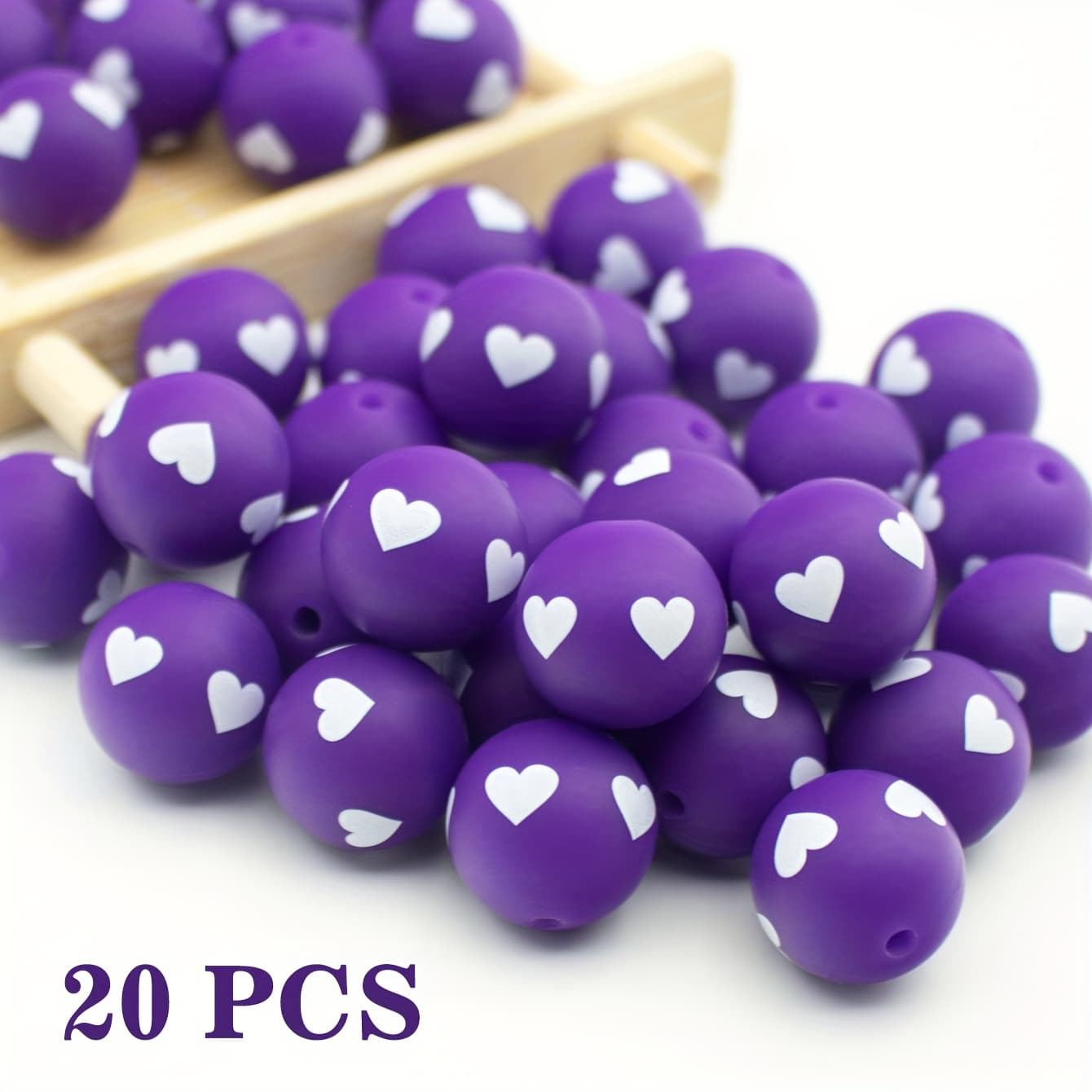 TEMU 20pcs 15mm Adorable Fuchsia & Blue Silicone Beads: Round Heart - Patterned For Unique Birthday & Jewelry, 5 Delicate Heart - Shaped Beads Included, Silicone Beads For Keychain Making