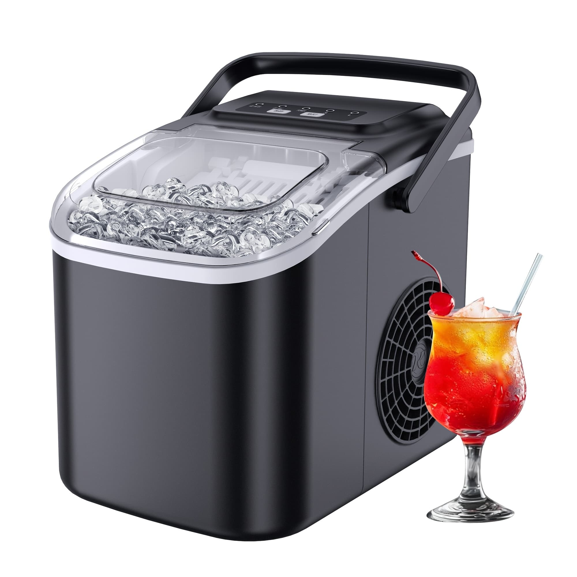 TEMU 26/29 Pound Ice Machine, 9 Ice Pieces In , Compact & Portable, Self-cleaning Ice Maker With Ice Scoop&basket, Perfect For , Camping, Outdoor Party, Kitchen, Black