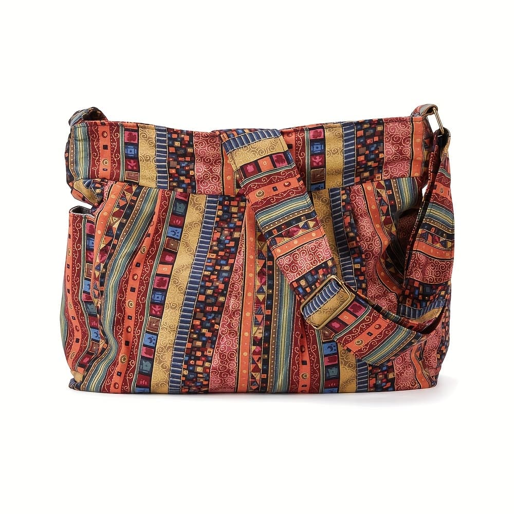 TEMU Bohemian Style Women Crossbody Bag, Large Fabric Hobo Bag, Ethnic Style Shoulder Bag
