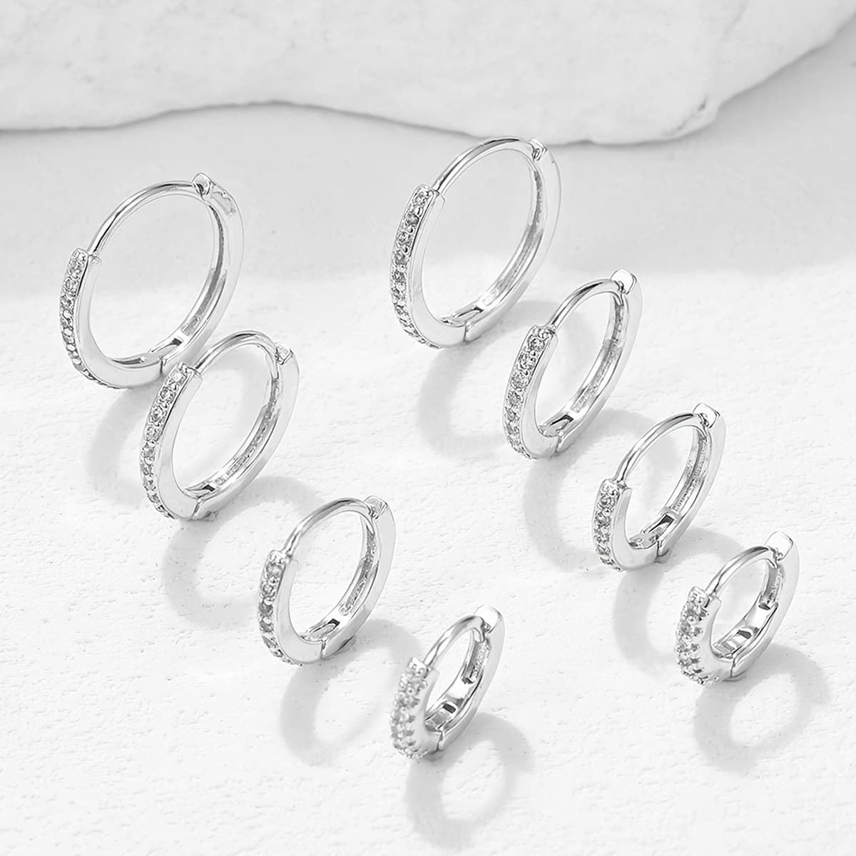 TEMU 8pcs Small Hoop Earrings Set Tiny Cubic Synthetic Zirconia Huggie Earrings Mini Hoops Cartilage Earring Silvery Earrings Piercing Jewelry For Women