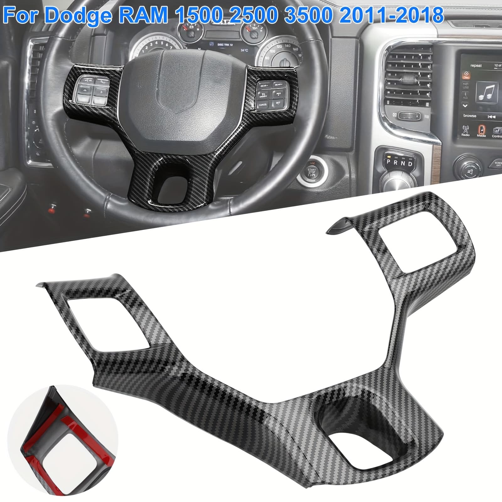 TEMU Steering Wheel Interior Cover, Automotive Parts Trim, , For Ram1500 2500 3500 2011-2018