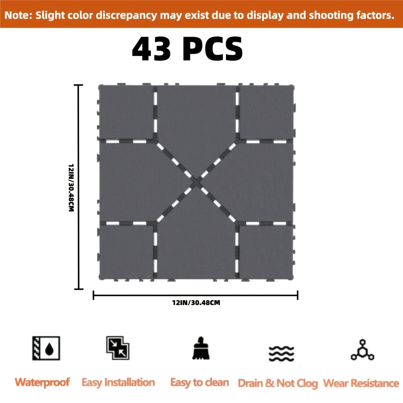 TEMU 43pcs Interlocking Plastic Floor Tiles | 12x12 Inch Wood Grain Patio Tiles, Suitable For Indoor And Outdoor Use On Garden, Porch, Pool Side, Balcony, Backyard