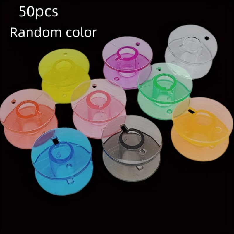 TEMU 50pcs Plastic Sewing Machine Bobbins – Transparent, Multi-functional, Compatible With Domestic Sewing And Embroidery Machines, Mixed Color Pack
