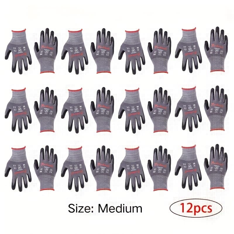 TEMU 12 Pairs Nitrile Coated Work Gloves Grip Durable Breathable For Gardening Cleaning Repair Medium Size Knit Nylon Gloves