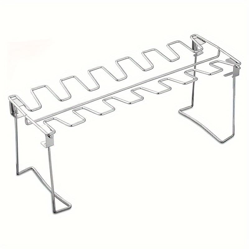 TEMU Stainless Steel Chicken Leg & Wing Rack - Foldable Vertical Roaster Stand For Bbq, , Oven - Ideal For Picnics, Camping, Cooking - Kitchen Accessory