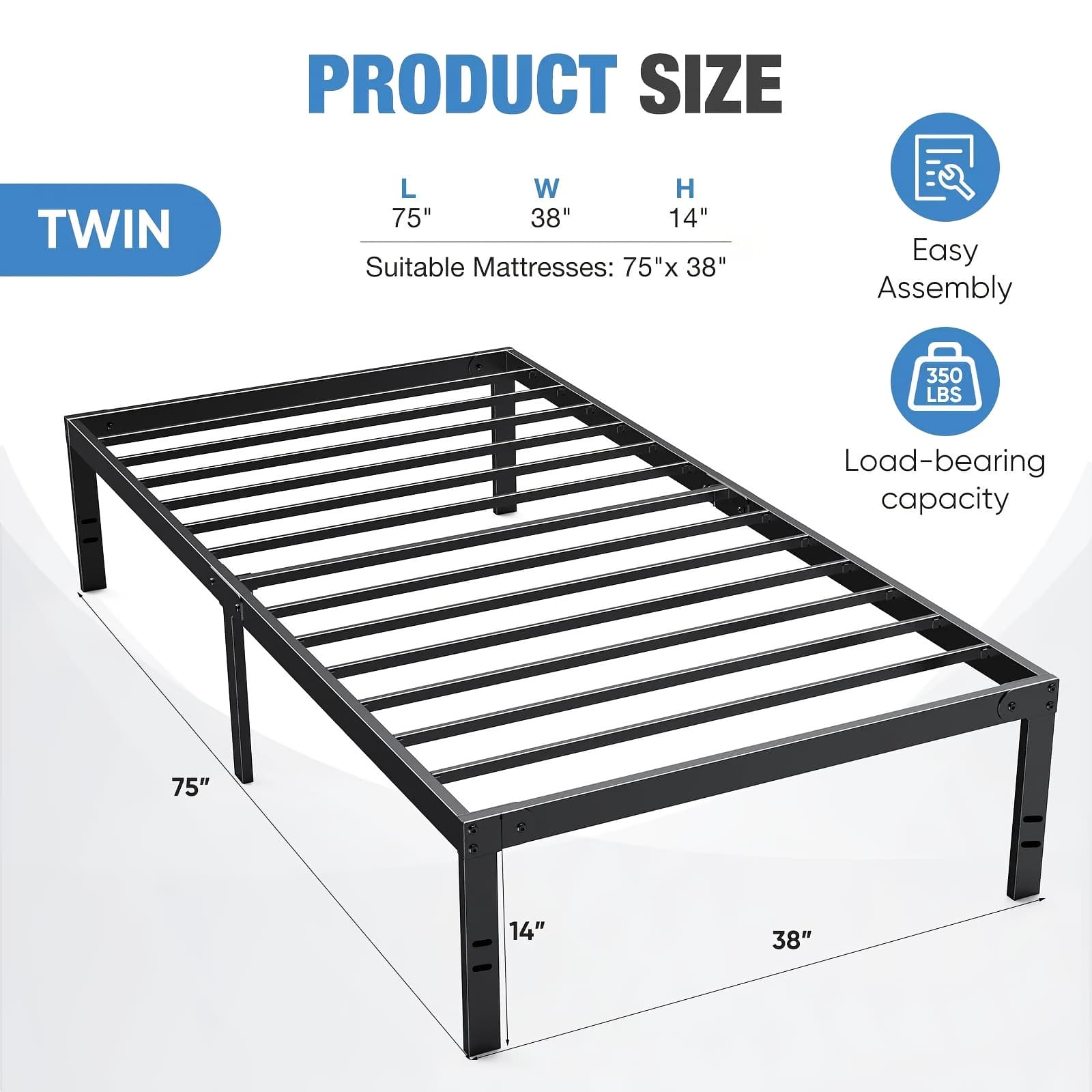 TEMU Heavy-duty Platform Bed With 14 Inch Steel Slat Support - Anti-slip Design, Spring Needed, Under-bed Storage For Bedroom