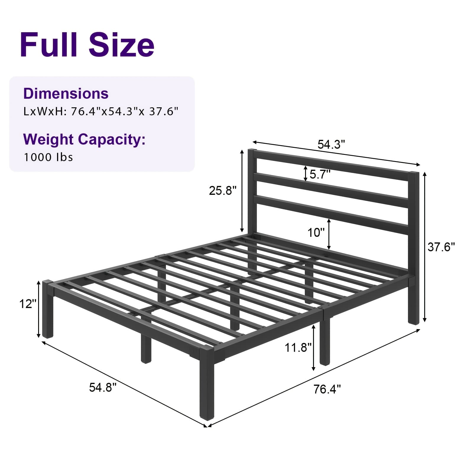 TEMU Metal Platform Bed Frame With Slatted Headboard - Under Bed Storage, Sturdy Metal Slats, Spring Needed, , Twin/full/queen/king