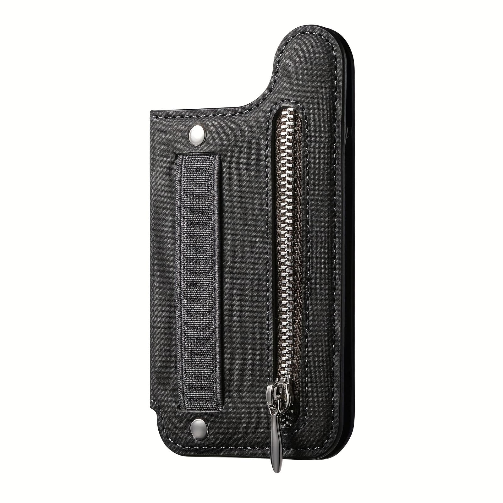 TEMU 1 Flip Card Holder Phone Case With Wrist Strap, Portable Zipper Wallet Design For Multiple Cards And Desktop Stand